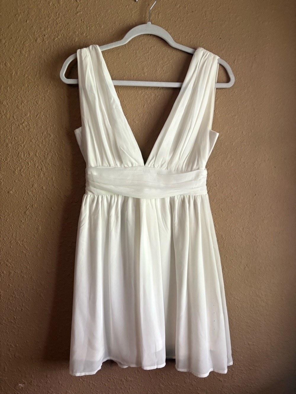Lulu's White Pleated V-Neck Chiffon Dress